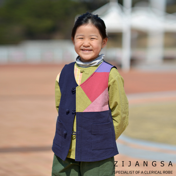 [1128] 아동 도비 배색 조끼 / 생활한복 개량한복 법복 절복 공용 유치원복 어린이집복 단체복